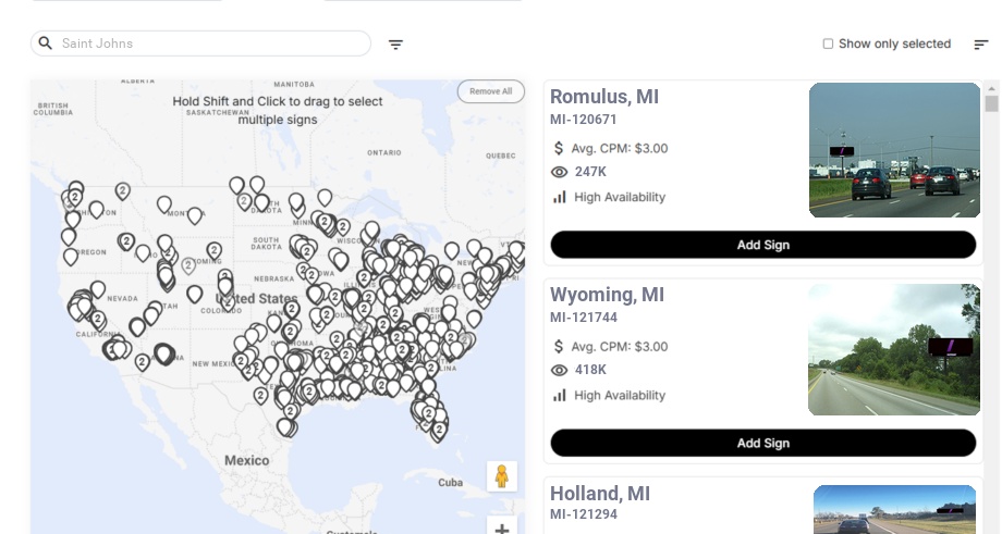 Billboard advertising in Saint Johns Mi, Michigan - Choose your favorite location