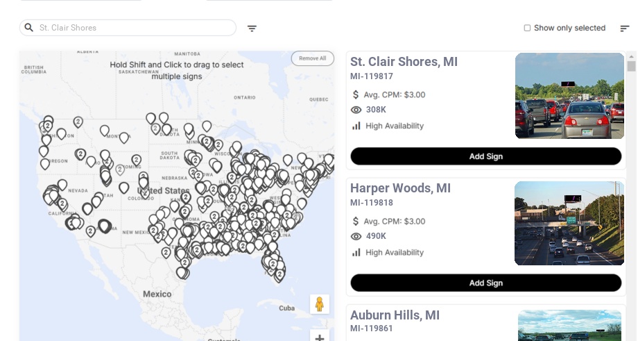 Billboard advertising in St Clair Shores Mi, Michigan - Choose your favorite location