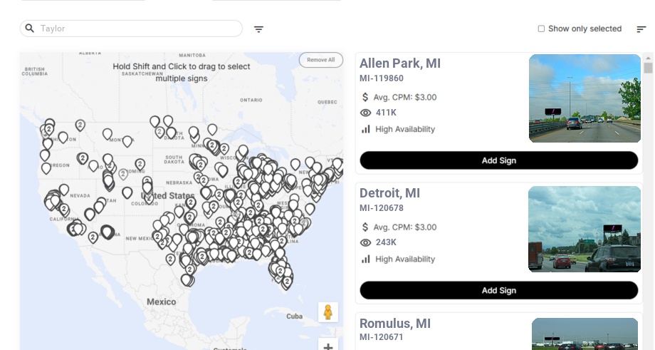 Billboard advertising in Taylor Mi, Michigan - Choose your favorite location