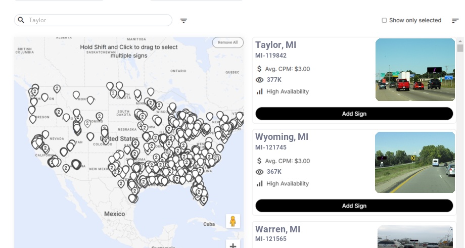Billboard advertising in Taylor, Michigan - Choose your favorite location