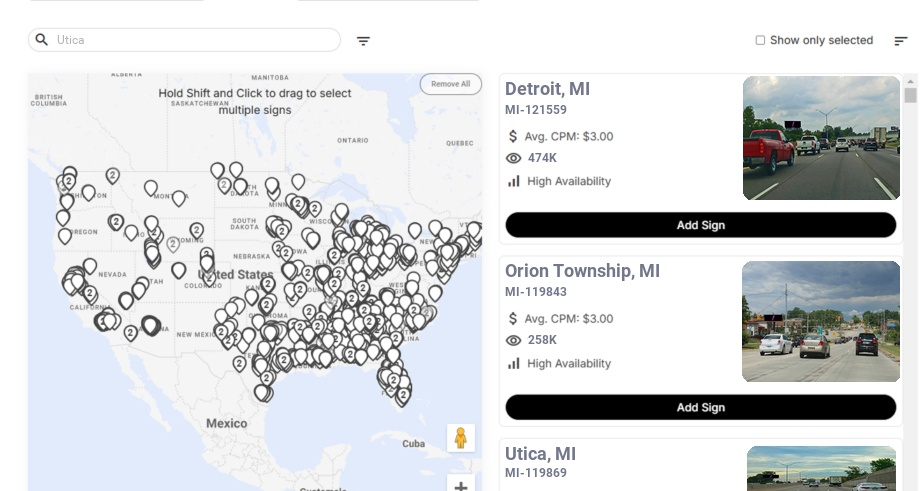Billboard advertising in Utica Mi, Michigan - Choose your favorite location
