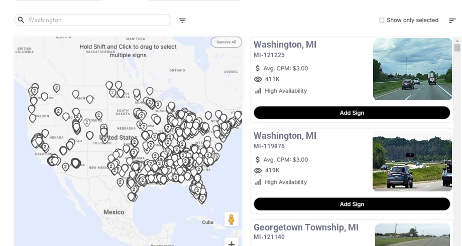 Billboard advertising in Washington Mi, Michigan - Choose your favorite location