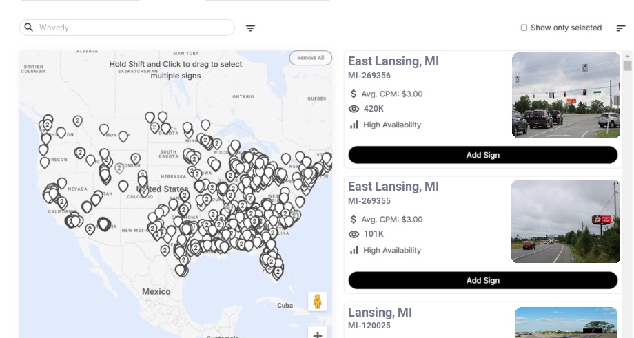 Billboard advertising in Waverly Mi, Michigan - Choose your favorite location