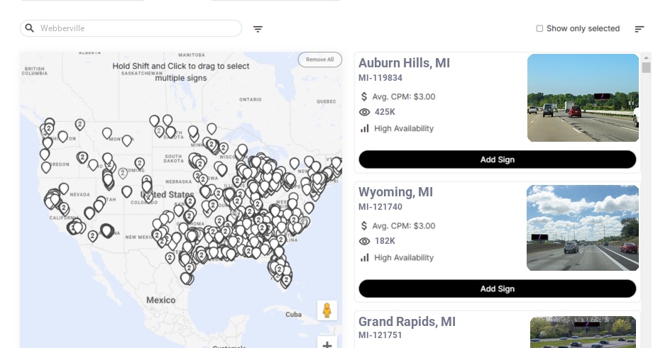 Billboard advertising in Webberville, Michigan - Choose your favorite location