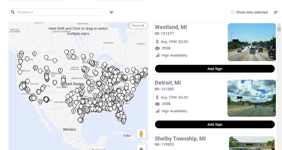 Billboard advertising in Westland, Michigan - Choose your favorite location