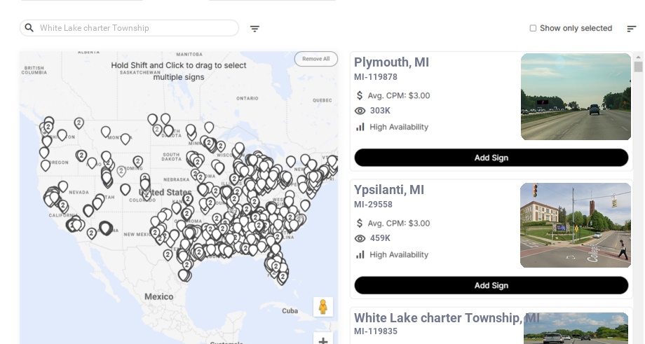 Billboard advertising in White Lake Charter Township Mi, Michigan - Choose your favorite location