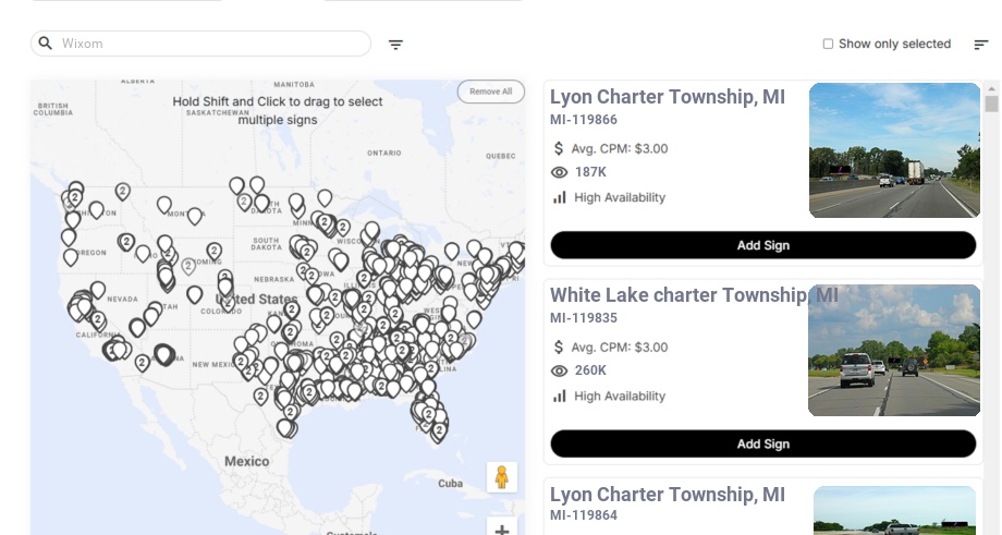 Billboard advertising in Wixom Mi, Michigan - Choose your favorite location