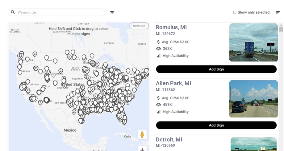 Billboard advertising in Wyandotte Mi, Michigan - Choose your favorite location