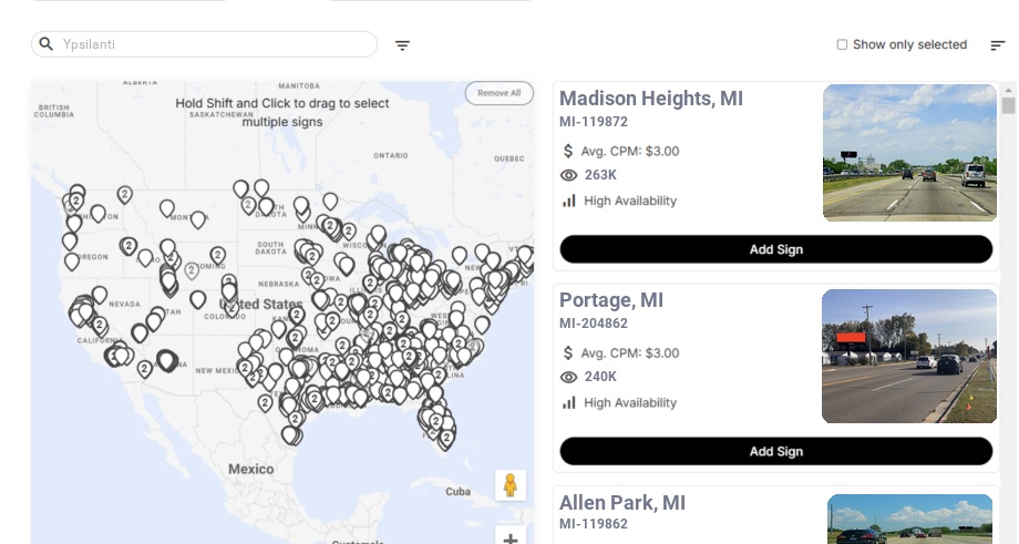 Billboard advertising in Ypsilanti Mi, Michigan - Choose your favorite location