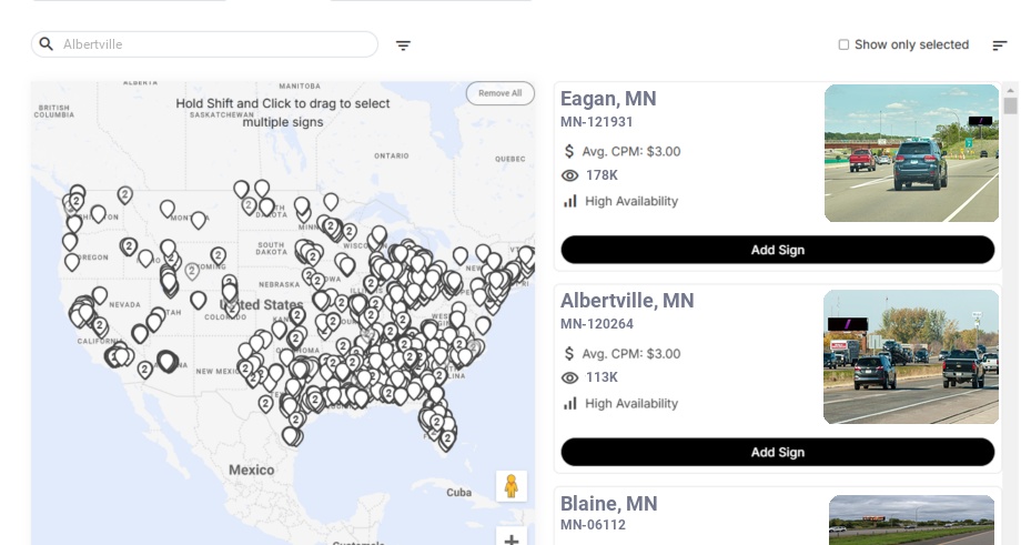 Billboard advertising in Albertville Mn, Minnesota - Choose your favorite location