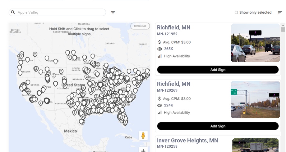 Billboard advertising in Apple Valley Mn, Minnesota - Choose your favorite location
