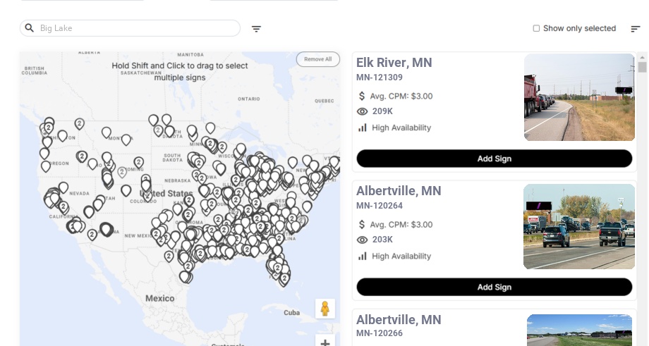 Billboard advertising in Big Lake Mn, Minnesota - Choose your favorite location