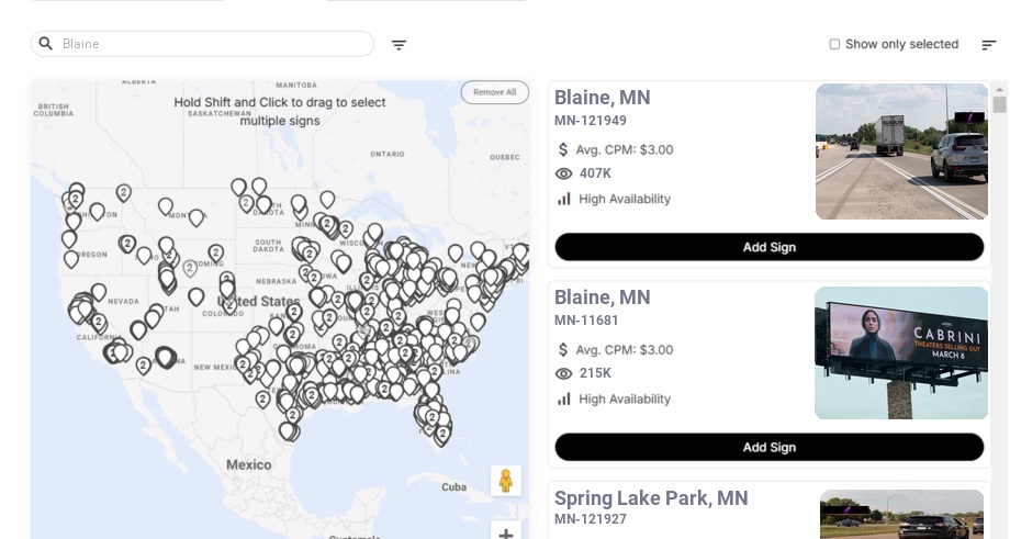 Billboard advertising in Blaine, Minnesota - Choose your favorite location