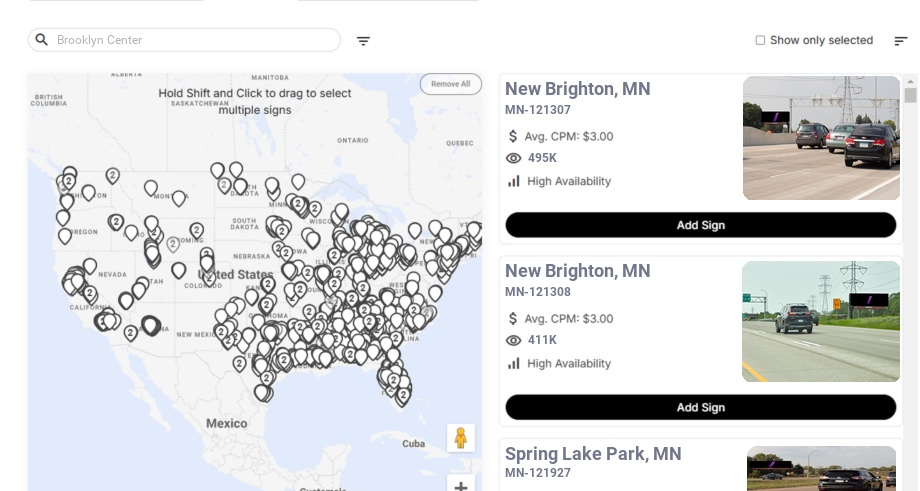 Billboard advertising in Brooklyn Center Mn, Minnesota - Choose your favorite location
