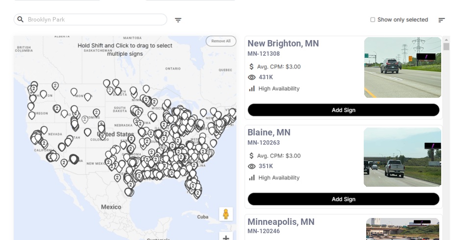 Billboard advertising in Brooklyn Park Mn, Minnesota - Choose your favorite location