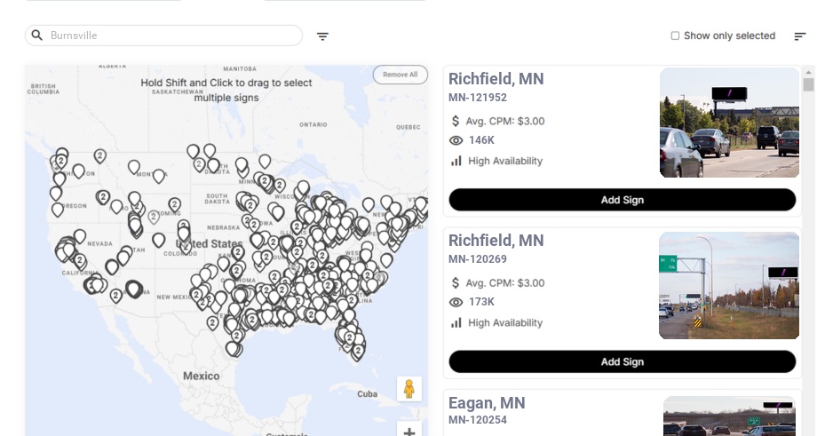 Billboard advertising in Burnsville Mn, Minnesota - Choose your favorite location