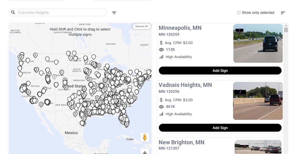 Billboard advertising in Columbia Heights Mn, Minnesota - Choose your favorite location