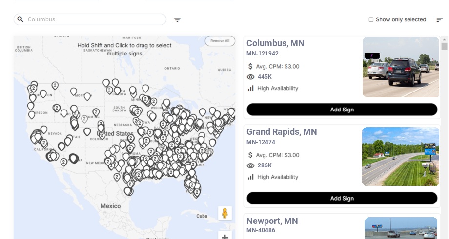 Billboard advertising in Columbus Mn, Minnesota - Choose your favorite location
