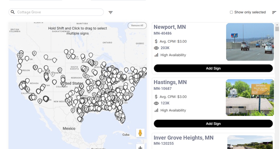 Billboard advertising in Cottage Grove Mn, Minnesota - Choose your favorite location