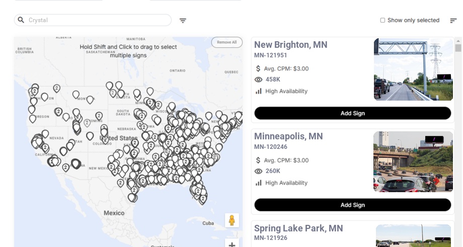 Billboard advertising in Crystal Mn, Minnesota - Choose your favorite location