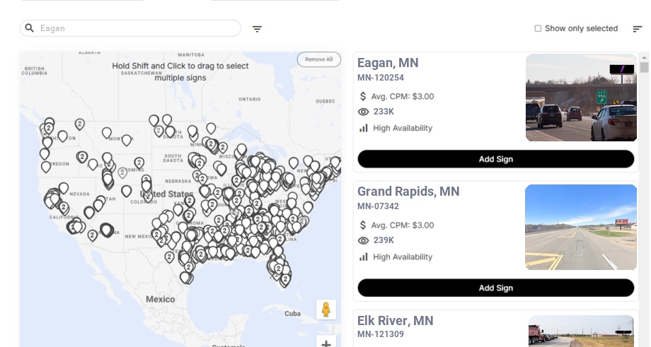 Billboard advertising in Eagan, Minnesota - Choose your favorite location