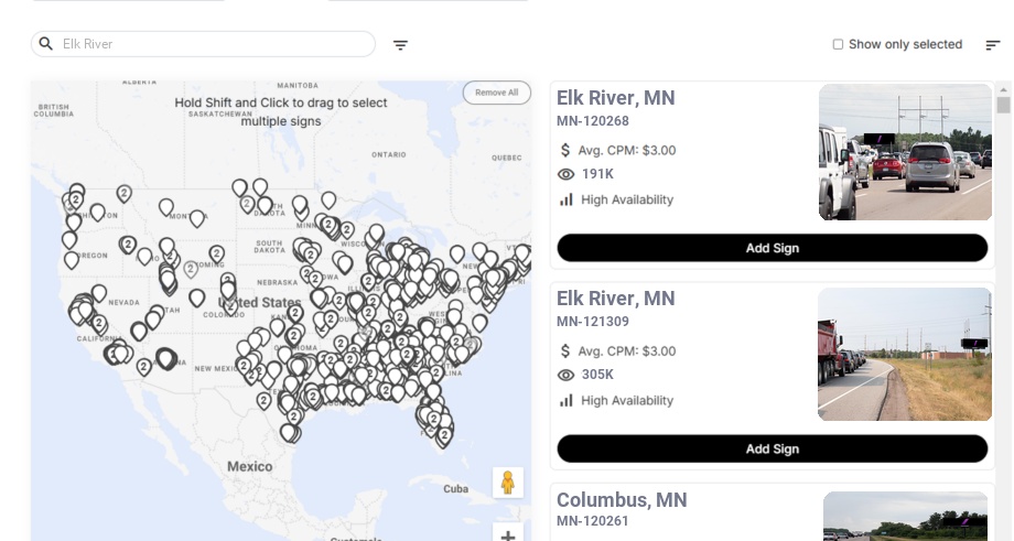Billboard advertising in Elk River, Minnesota - Choose your favorite location