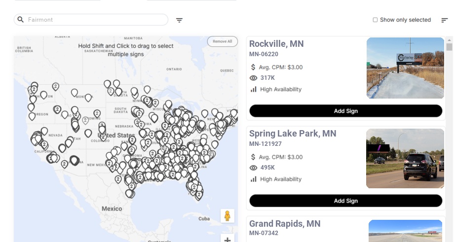 Billboard advertising in Fairmont, Minnesota - Choose your favorite location