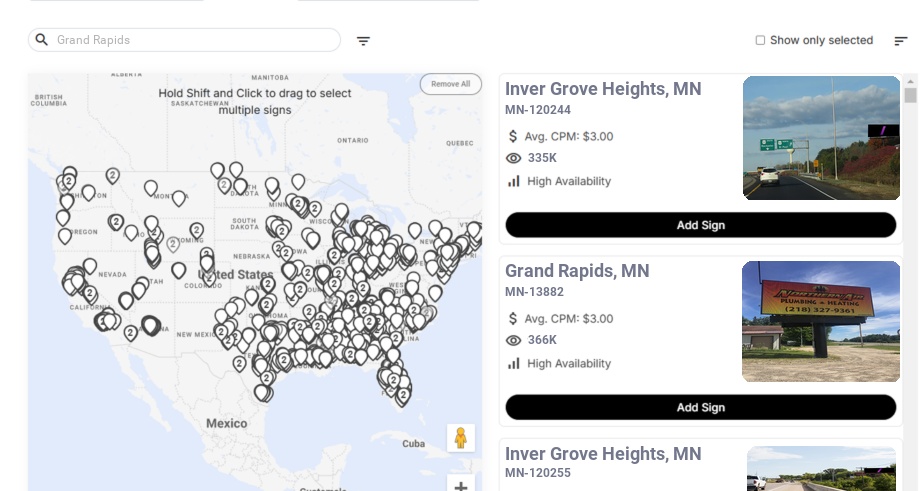 Billboard advertising in Grand Rapids, Minnesota - Choose your favorite location