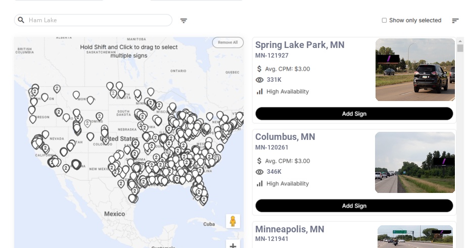 Billboard advertising in Ham Lake Mn, Minnesota - Choose your favorite location