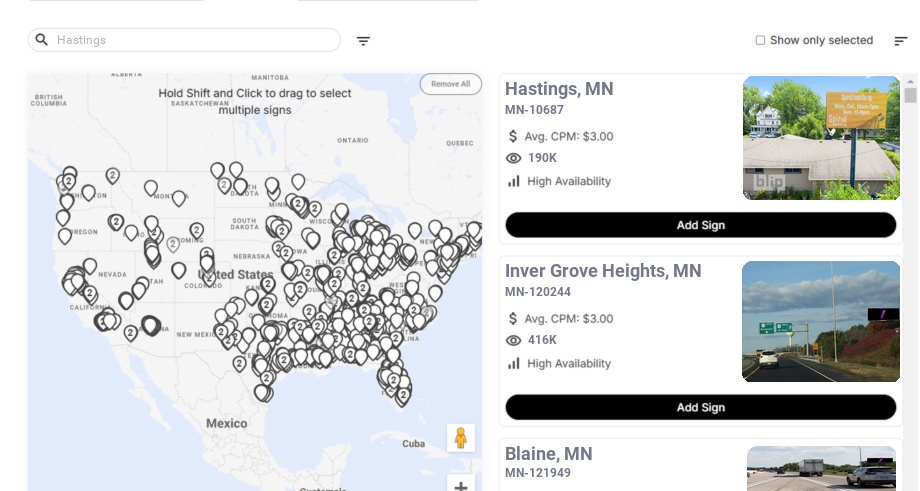 Billboard advertising in Hastings, Minnesota - Choose your favorite location