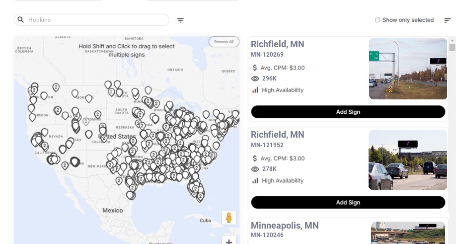 Billboard advertising in Hopkins Mn, Minnesota - Choose your favorite location