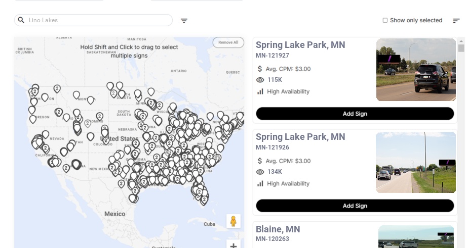 Billboard advertising in Lino Lakes Mn, Minnesota - Choose your favorite location