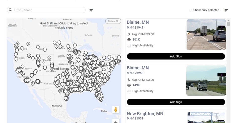 Billboard advertising in Little Canada Mn, Minnesota - Choose your favorite location