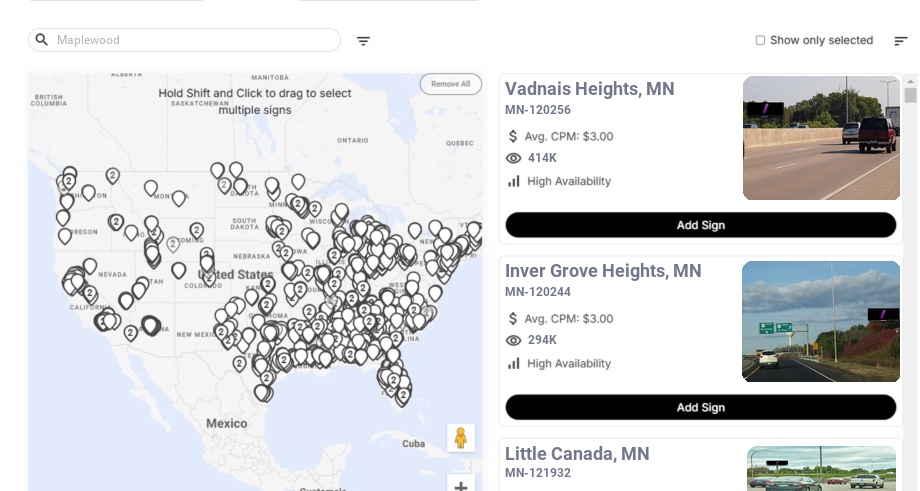 Billboard advertising in Maplewood Mn, Minnesota - Choose your favorite location