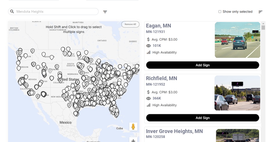Billboard advertising in Mendota Heights Mn, Minnesota - Choose your favorite location