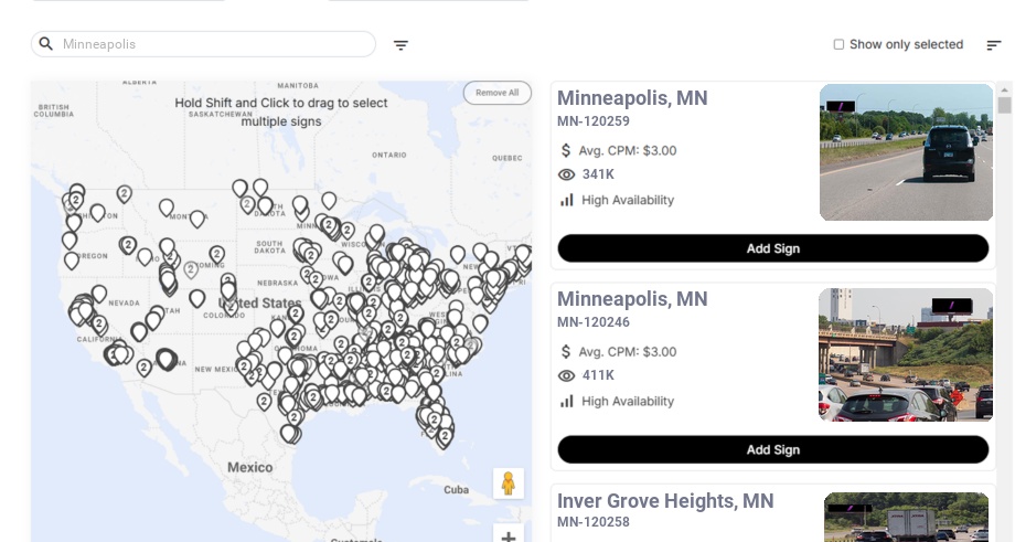 Billboard advertising in Minneapolis, Minnesota - Choose your favorite location