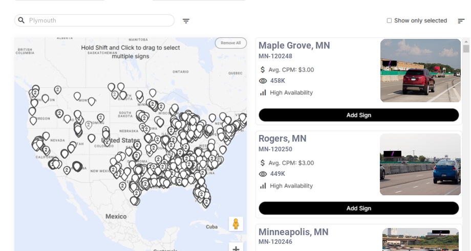 Billboard advertising in Plymouth Mn, Minnesota - Choose your favorite location