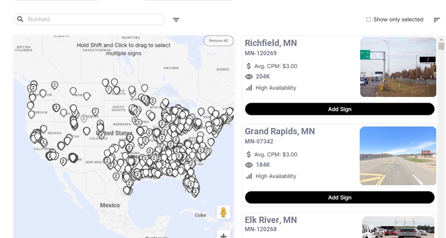 Billboard advertising in Richfield Mn, Minnesota - Choose your favorite location