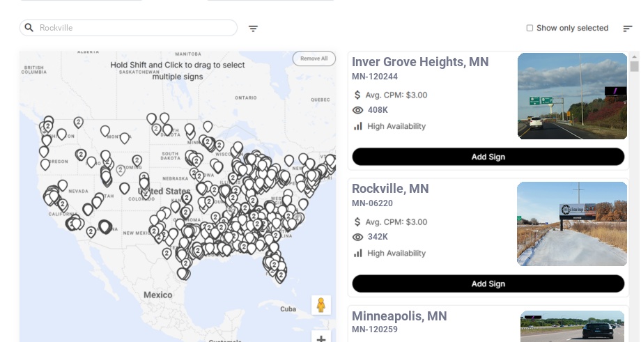 Billboard advertising in Rockville, Minnesota - Choose your favorite location