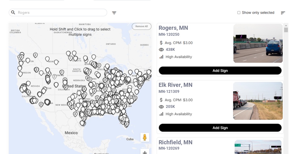 Billboard advertising in Rogers, Minnesota - Choose your favorite location