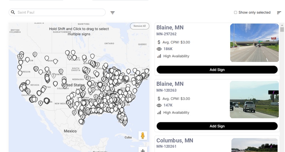 Billboard advertising in Saint Paul, Minnesota - Choose your favorite location