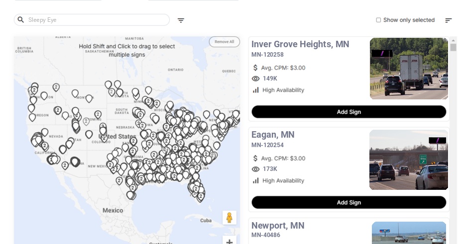Billboard advertising in Sleepy Eye Mn, Minnesota - Choose your favorite location