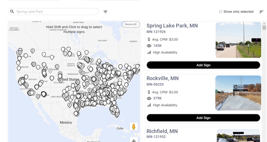 Billboard advertising in Spring Lake Park, Minnesota - Choose your favorite location