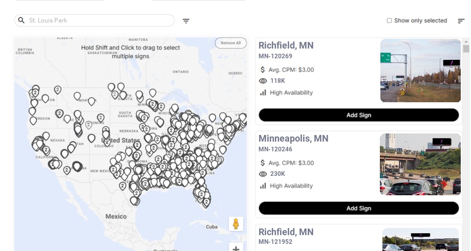 Billboard advertising in St Louis Park Mn, Minnesota - Choose your favorite location