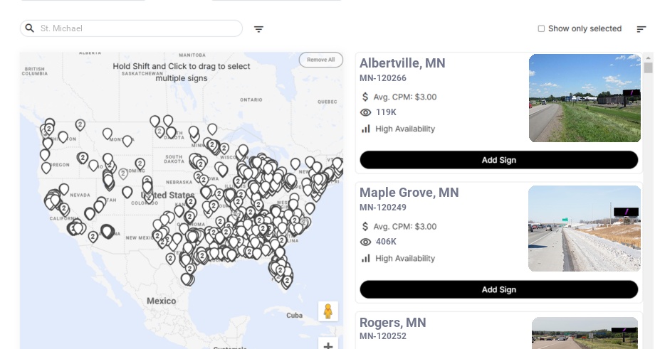 Billboard advertising in St Michael Mn, Minnesota - Choose your favorite location