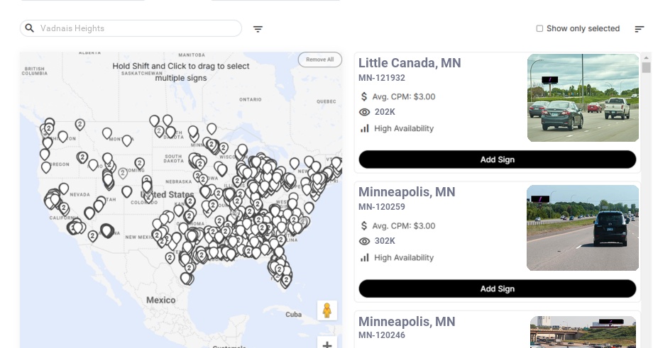 Billboard advertising in Vadnais Heights Mn, Minnesota - Choose your favorite location