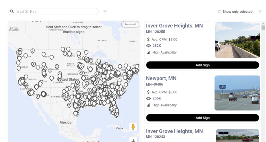 Billboard advertising in West St Paul Mn, Minnesota - Choose your favorite location