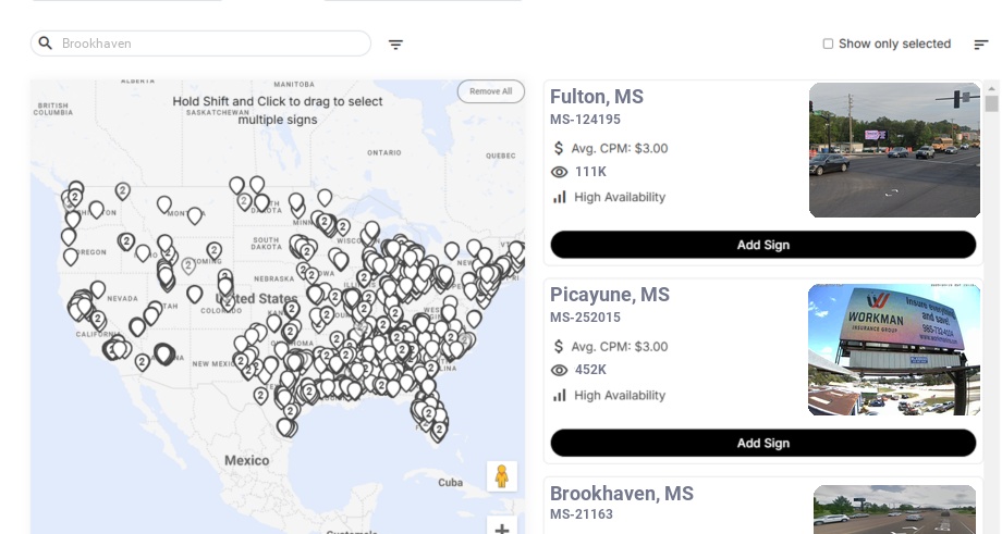 Billboard advertising in Brookhaven Ms, Mississippi - Choose your favorite location