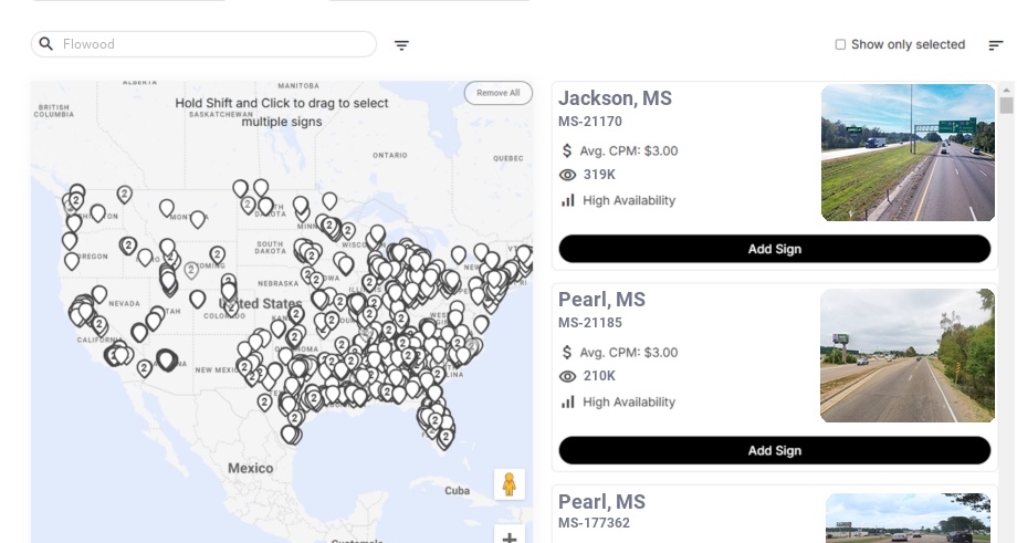 Billboard advertising in Flowood Ms, Mississippi - Choose your favorite location