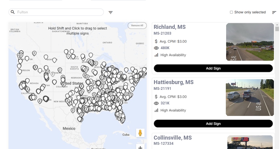 Billboard advertising in Fulton Ms, Mississippi - Choose your favorite location